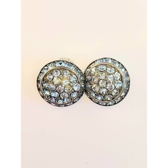 Vintage Rhinestone Statement Earrings Blue - Picture 3 of 8